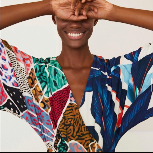 SOLD Farm Rio Palm Patchwork Mixed Maxi Wrap Dress - Picture 4 of 9